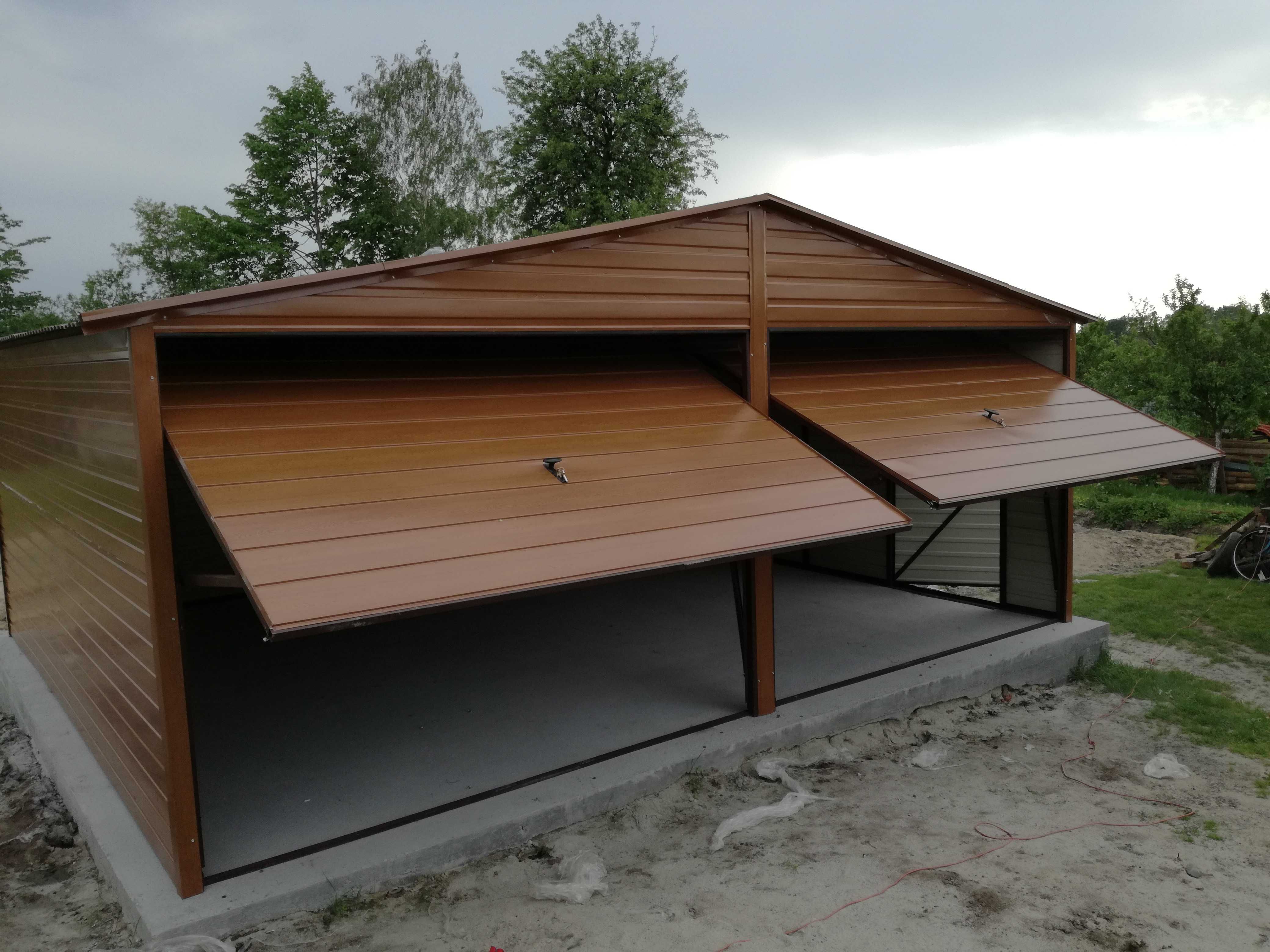 Promocja! Garaż Blaszany 6x5 Grafit + Orzech