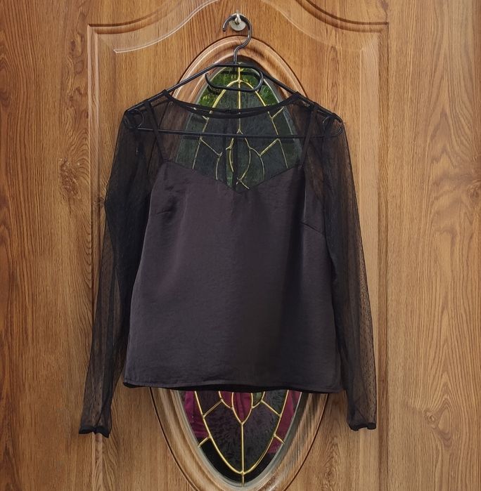 Czarna bluzka H&M siateczkowe wstawki rozmiar L (40)