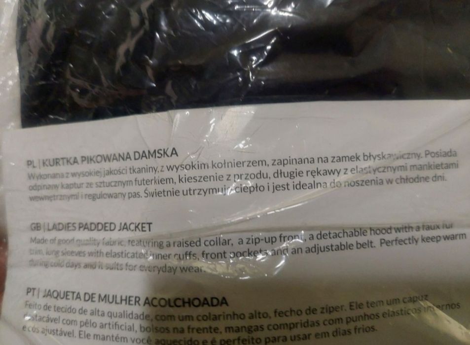 1zł Wysyłka Płaszcz 44-46r XXL  pikowany z kapturem z futerkiem NOWA