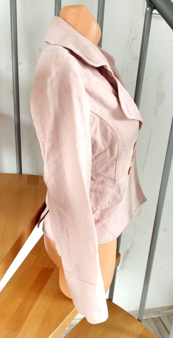 Żakiet dwurzędowy elegancka marynarka damska pudrowy róż