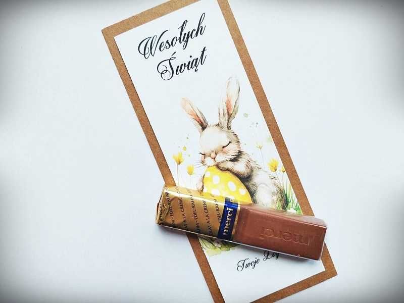 Rustykalne karteczki pod Merci wielkanocne, słodkie upominki