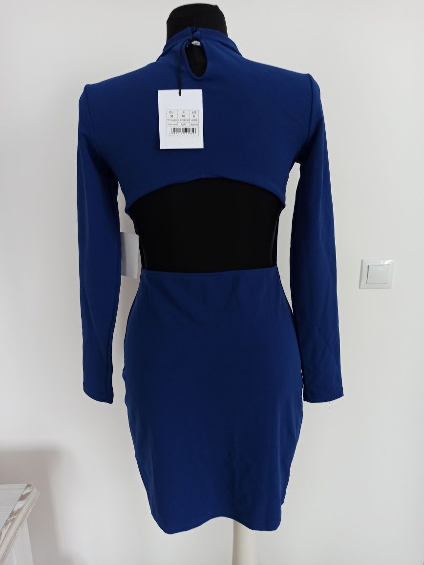 Nowa sukienka Glamorous niebieska chabrowa odkryte plecy s m 36 38