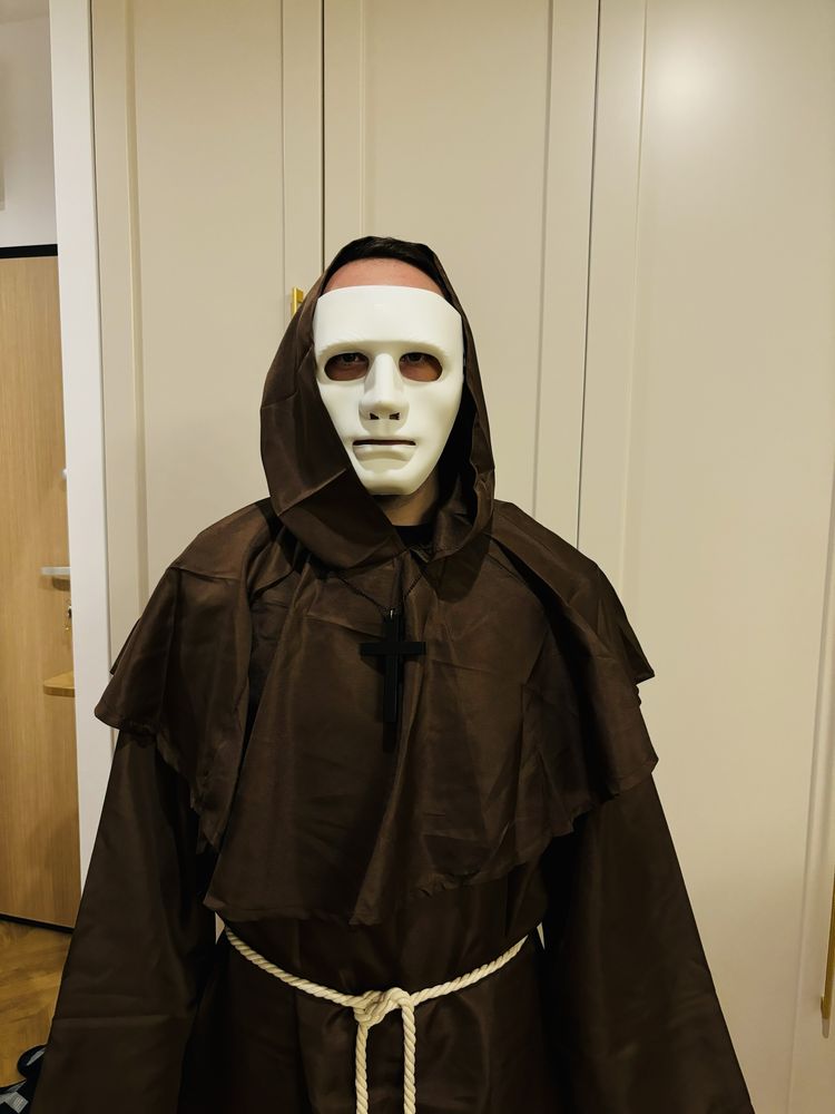 Męski strój halloween mnich maska komplet bal przebieranców