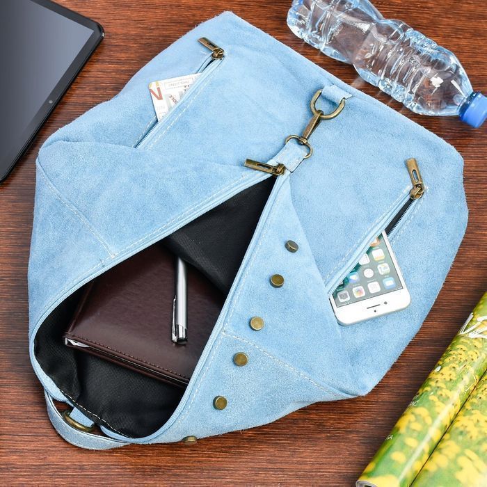 Włoski Stylowy Plecak Damski Skórzany Zamsz A4 W14 turkusowy stylowy