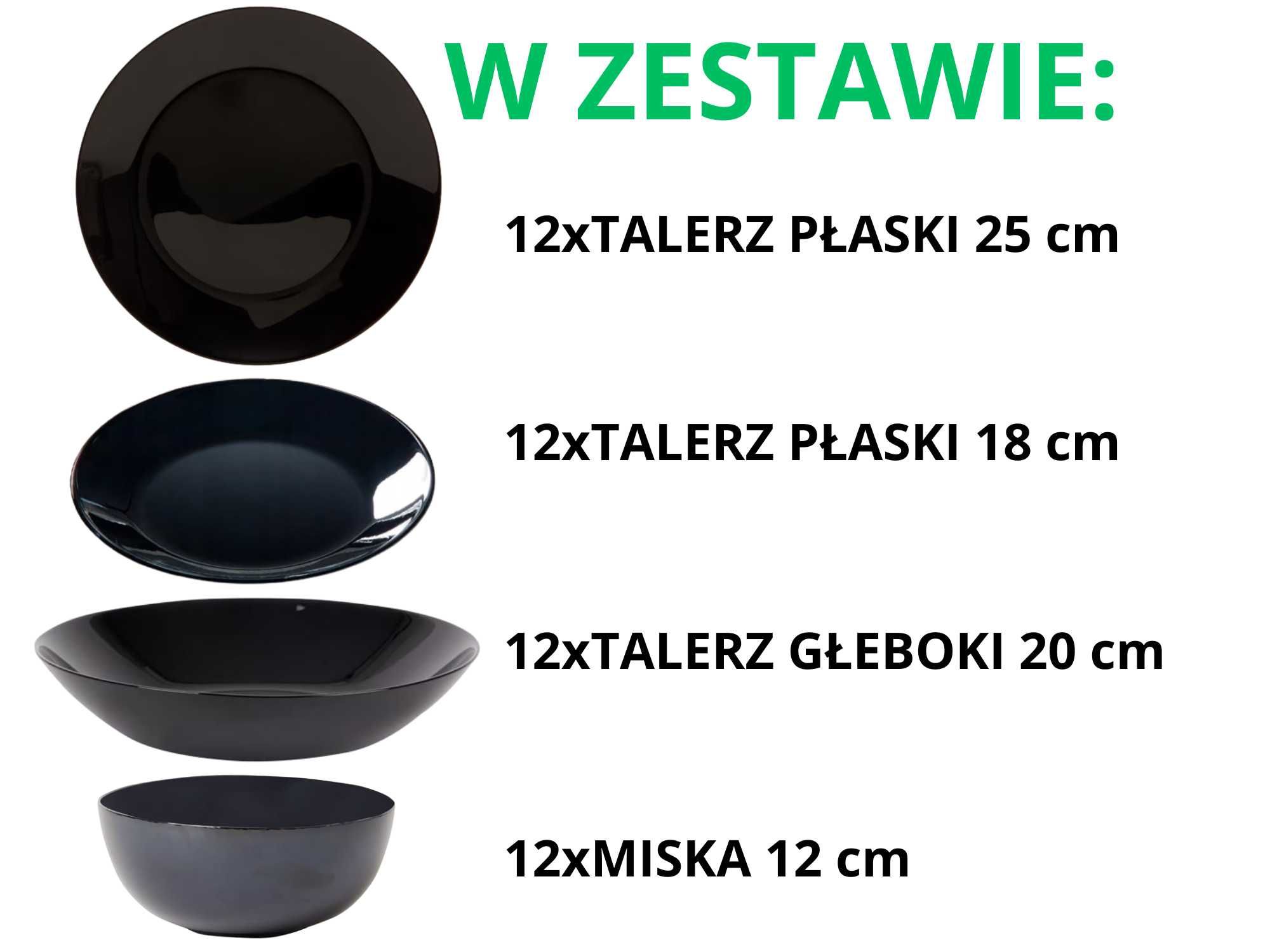JAKOŚĆ PREMIUM‼️ Komplet Obiadowy Dla 12 Osób Czarny Serwis Błyszczący