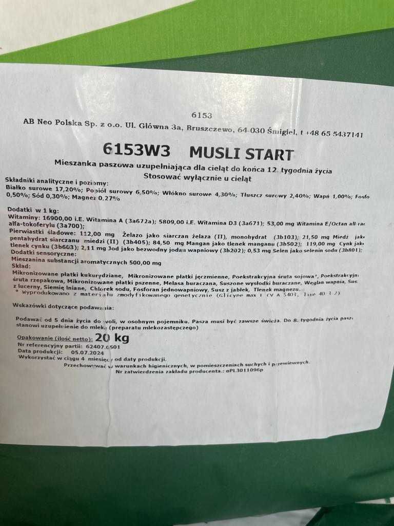 Musli Start Pasza dla cieląt 20kg