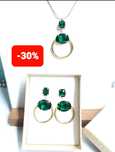 Conjunto colar e brincos com zircónias verde esmeralda