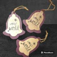 Zawieszki drewniane dzwonki 3 sztuki duże Wonderful World 15 cm