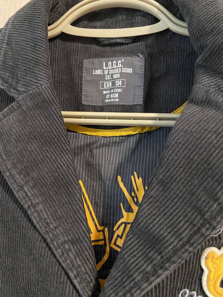 Logg H&M eur 134 cm szara chłopięca marynarka  na podszewce sztruks sz