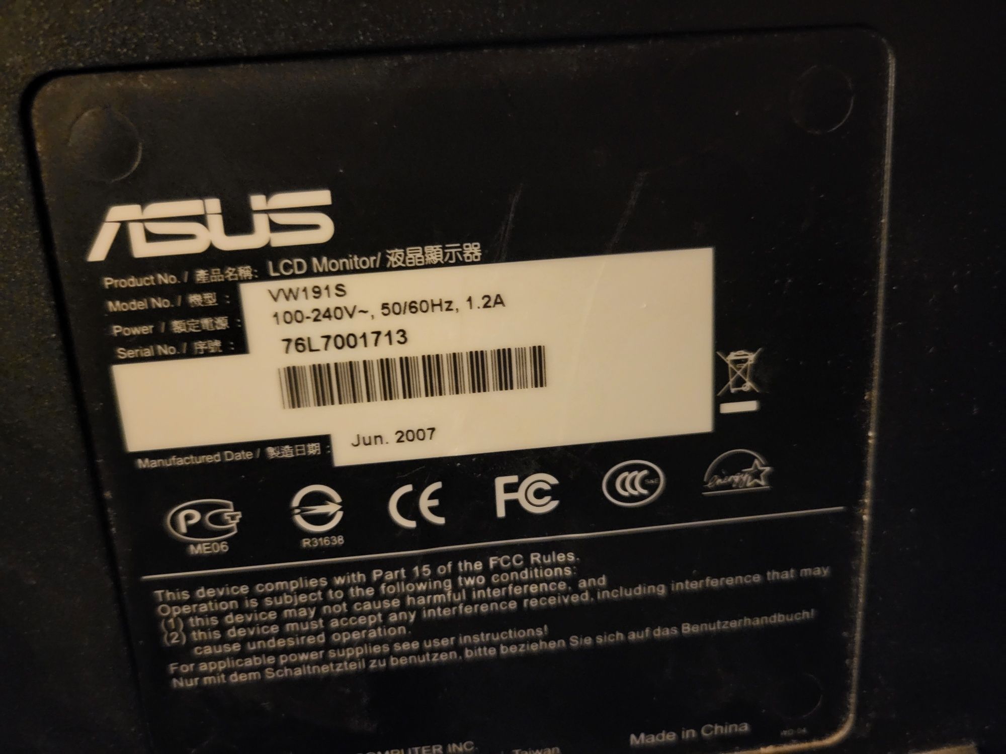 Monitor 19' ASUS 191s