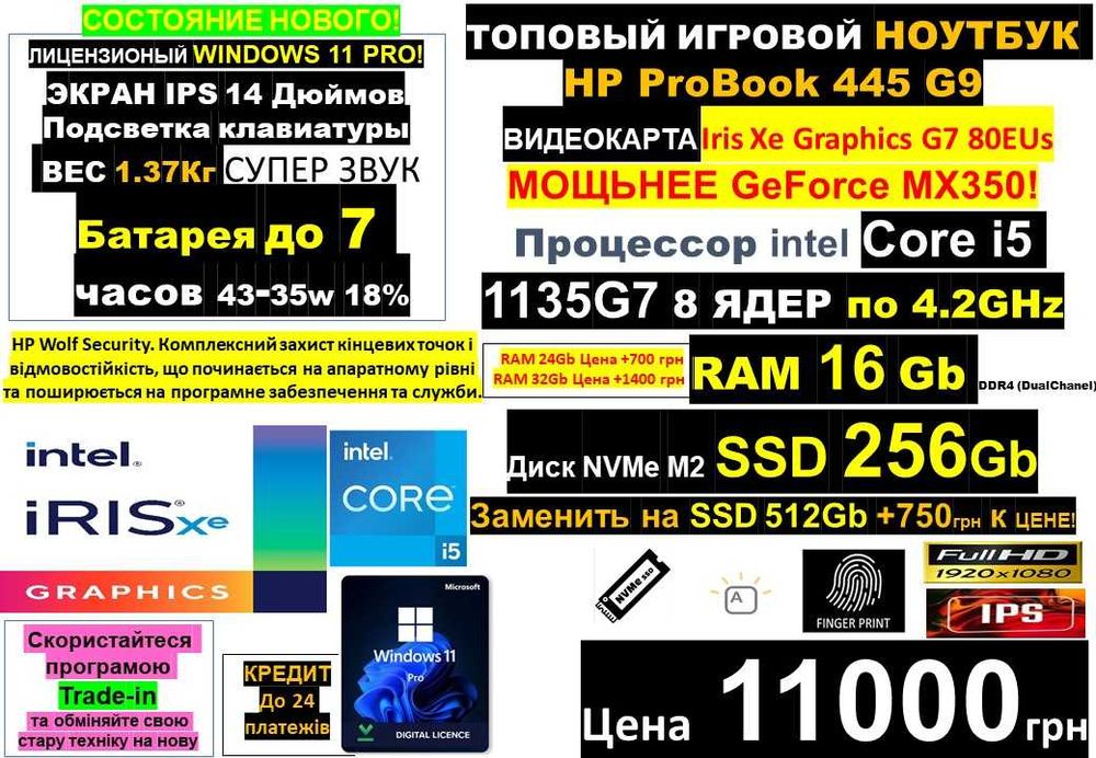 есть 70 ноутов‼️НОУТБУК HP ProBook‼️i5 11Th 8 ядер‼️RAM 16Gb/SSD 256Gb