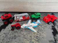 Zestaw 6pojazdów: traktorek, straż pożarna, samolot  i inne z napędem