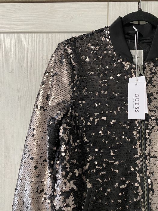 Куртка бомбер GUESS жіноча з паєтками оригінал на блисковці
