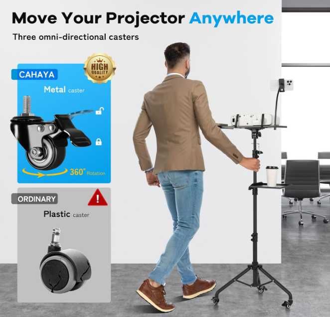 CAHAYA stojak pod projektor/laptop z kółkami regulowany 71–137 cm