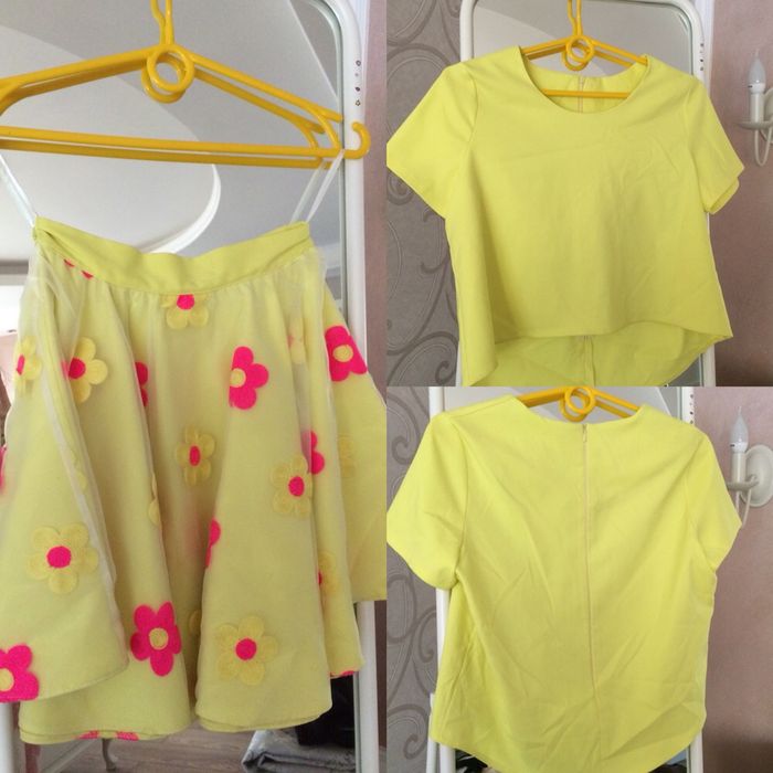 Nowy komplet spódniczka w kwiaty i bluzka żółta dla dziewczynki