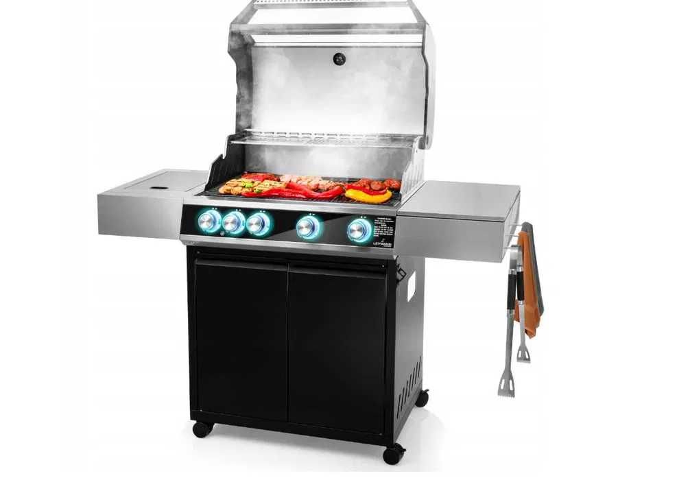 Grill Gazowy 4+1 stalowy ogrodowy ruszt żeliwny nierdzewny 16,3 kW