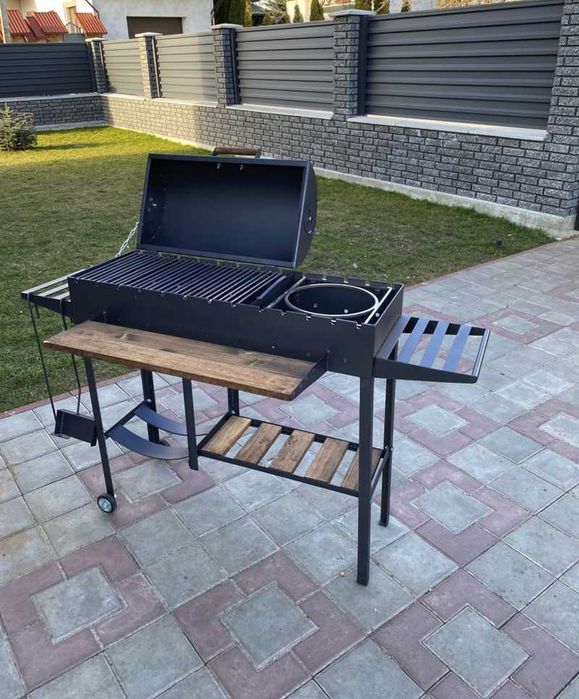 Мангал з кришкою на колесах метал 5 мм на 13 шампурів ПОСИЛЕНИЙ