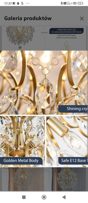 BESTIER Złoty nowoczesny żyrandol wiszący kryształ kropla deszczu oświ