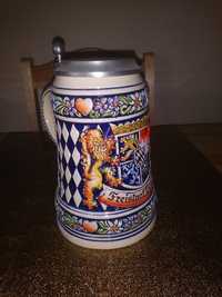 Stary Kufel bawarski ,pięknie zdobiony, ceramika ,sygnowany z 1995r.