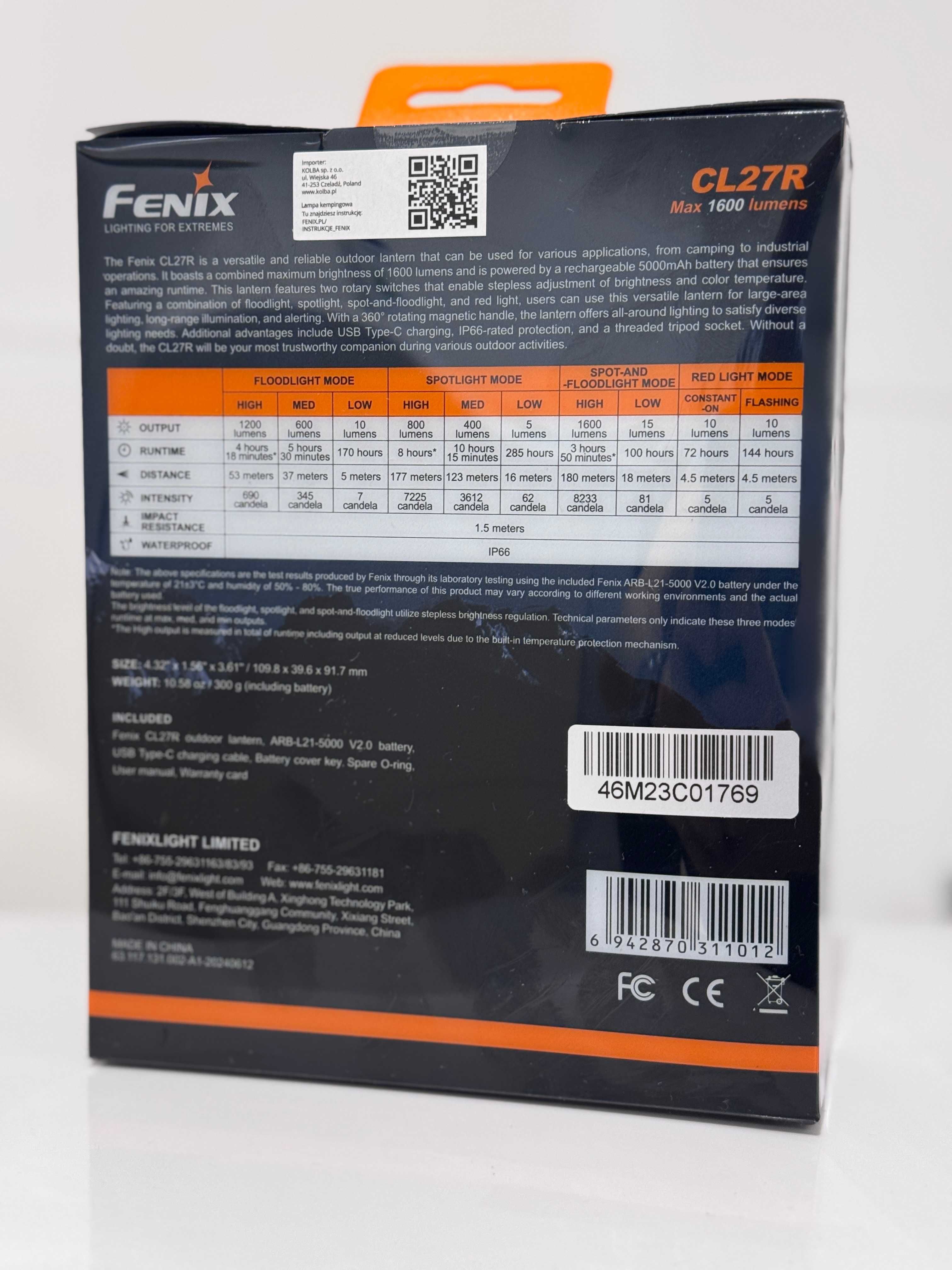 Latarka Led Fenix CL27R Warsztat Camping Foto Biwak snop szeroki/wąski