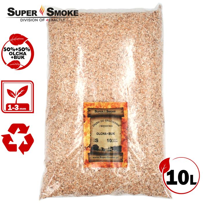 Zrębki Wędzarnicze Super Smoke OLCHA+BUK KL-02 (1-3mm) S 10L Borniak