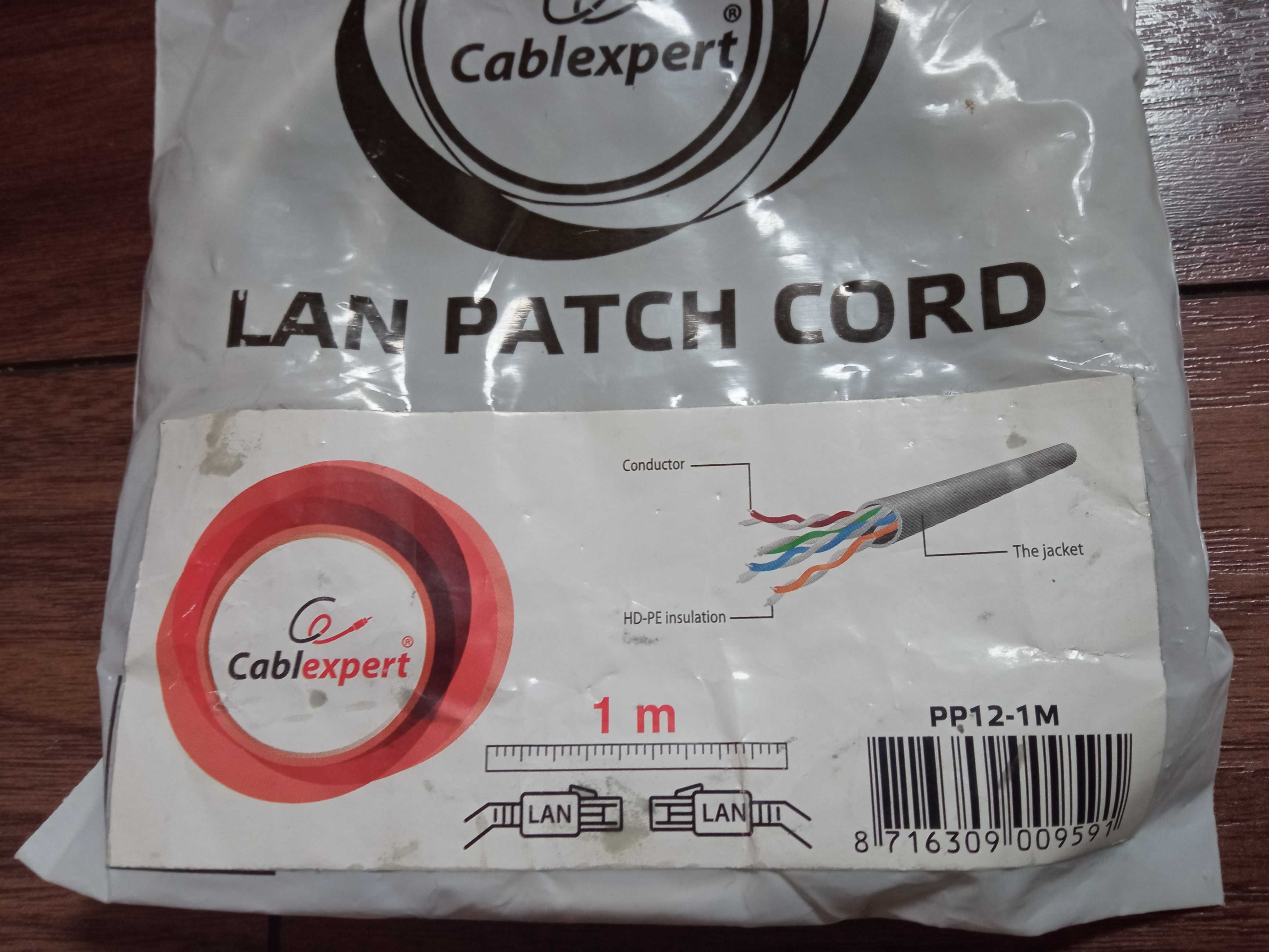 Nowy kabel Lan Patch Cord Cablexpert 1 m szary 5E UTP