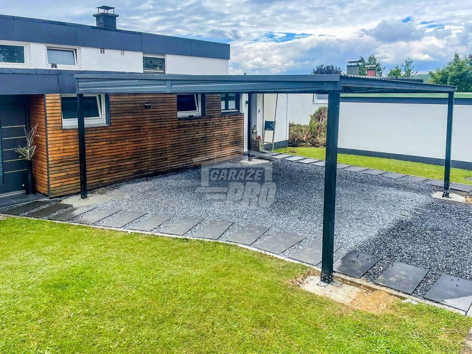 Carport - Wiata samochodowa 6x6m - Antracyt - Dach spad w Przód GP381