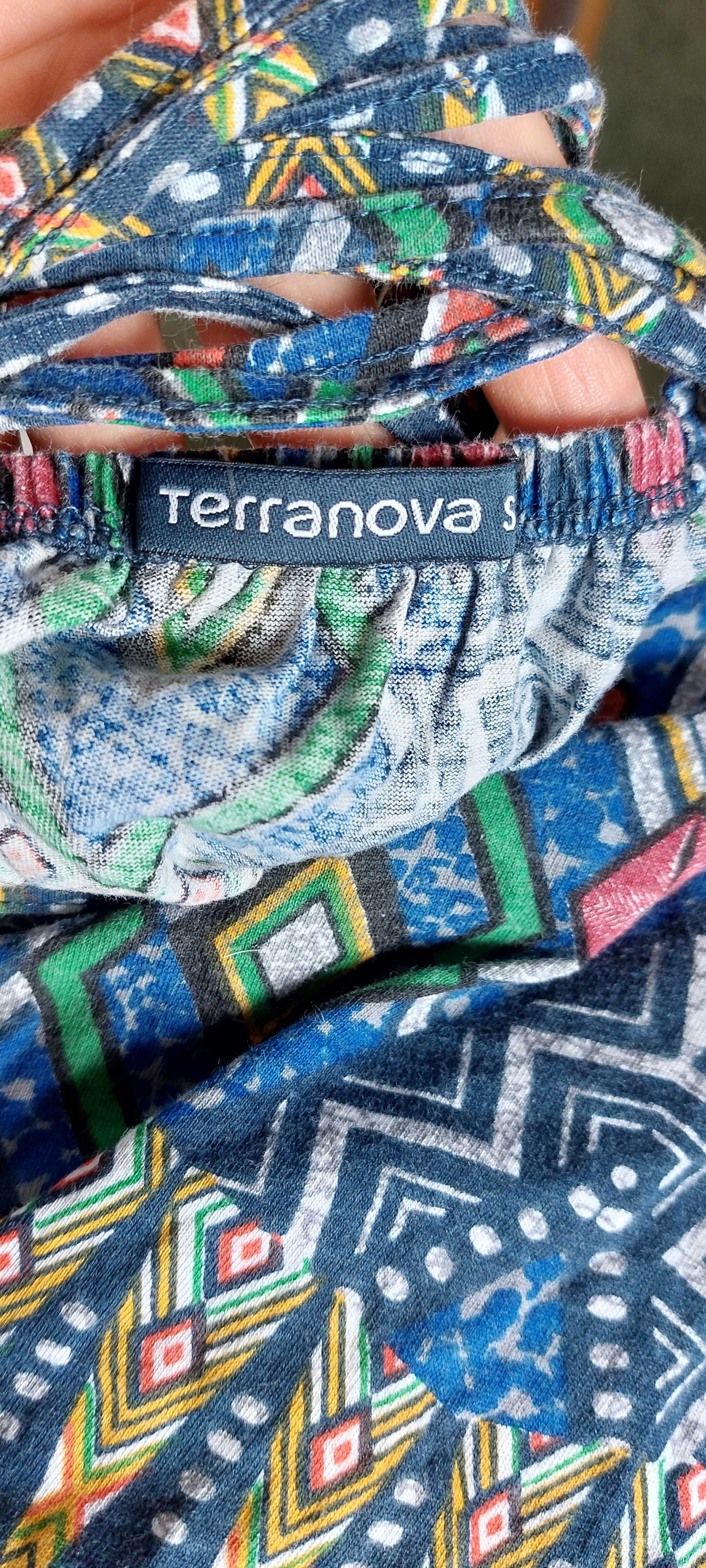 Top tshirt bluzka krótka crop boho terranova s m