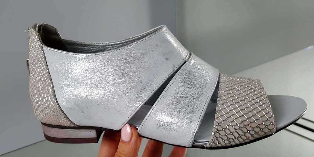 Eleganckie botki letnie złote srebrne skóra naturalna