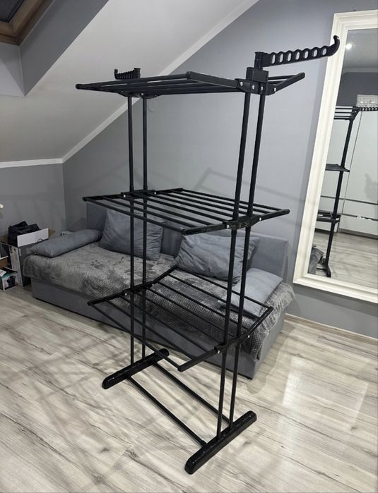 Suszarka na pranie XXL stojąca składana na kółkach czarna