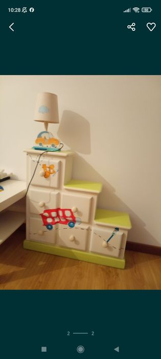 Cama de criança "oficina rústica" oferta colchão e mesa cabeceira