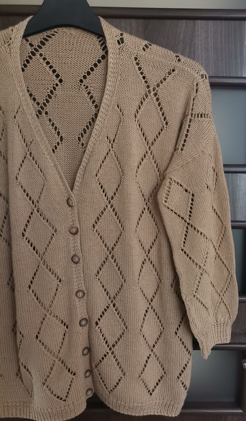 Nowy sweter ażurowy bawełniany rękodzieło rozmiar 50-52 /XL
