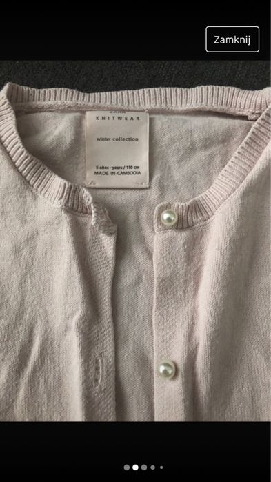Sweter dziewczecy zara rozowy z perelkami elegancki swieta 104 110