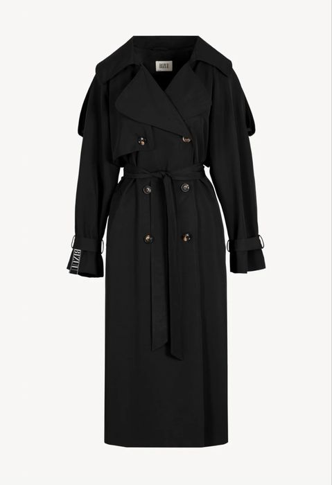 Czarny damski płaszcz oversize z lampasami RACHELLA ROZM. 38