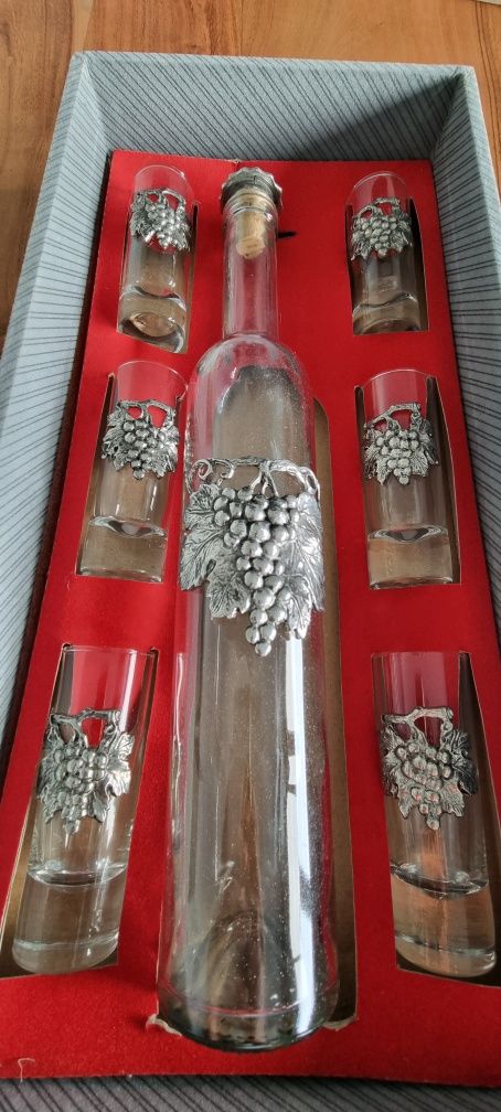 Conjunto de garrafeira + copos em prata