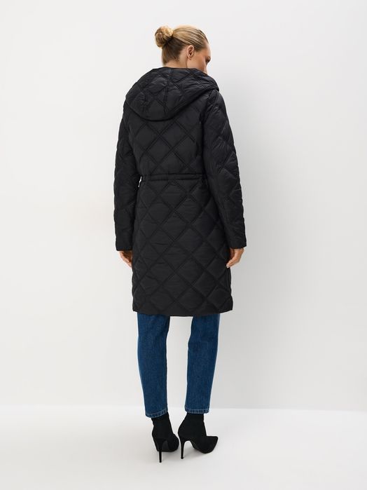 Зимове осіннє демісезонне пальто, стьобана куртка чорна з капюшоном