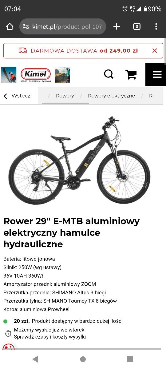 Rower elektryczny ebike sokół 29