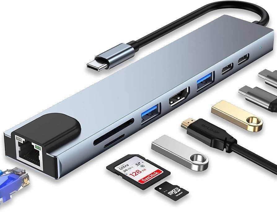 Adaptador Hub USB-C Multiportas 8 em 1 com Carga Rápida