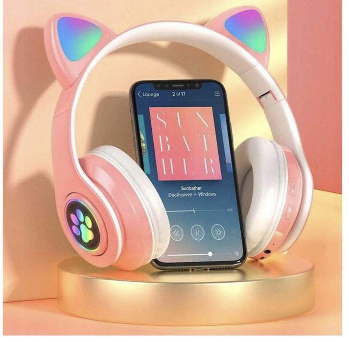 Słuchawki dla dzieci kocie uszy bezprzewodowe RGB