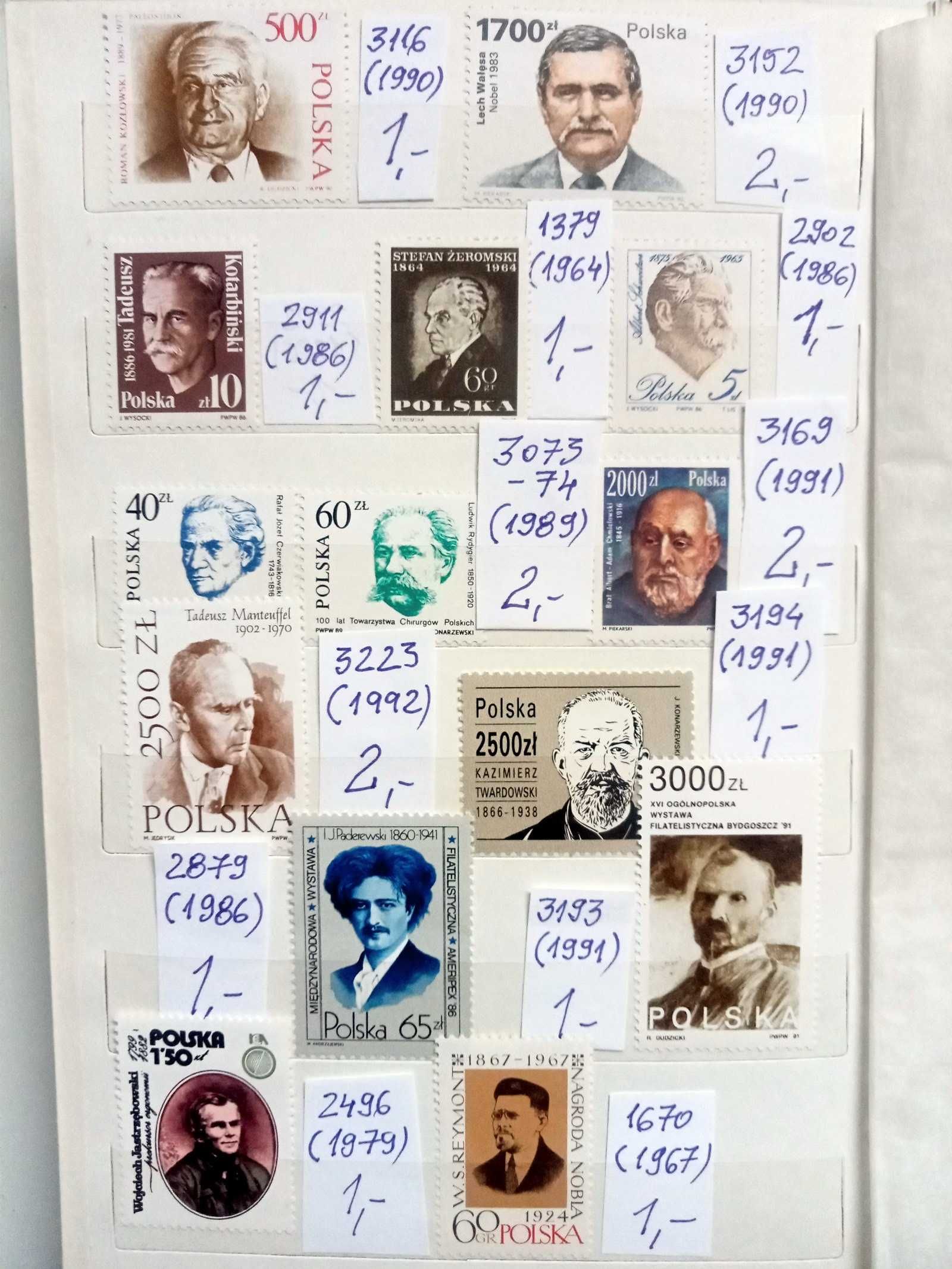 1967-92, znaczki pocztowe, Polska, czyste, pojedyncze, serie, bloczki