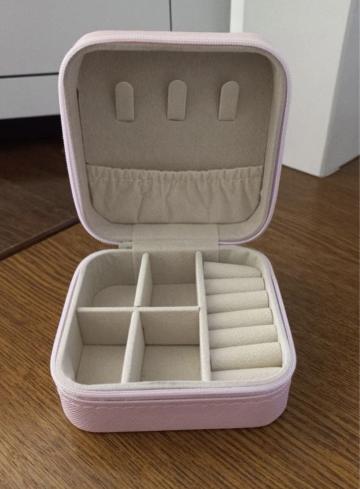Nowy różowy kuferek etui organizer pudełko na biżuterię