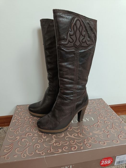 Kozaki damskie skórzane Lasocki r.37  gratis karmelowe botki