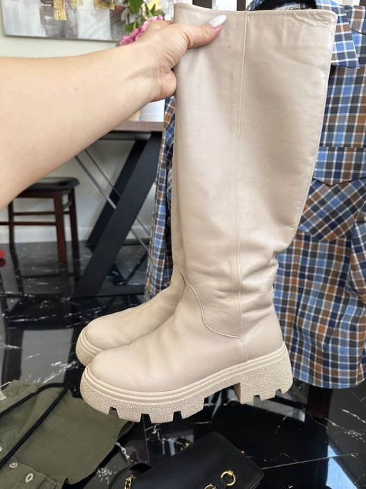 Сапоги весна -осень кожаные бежевые