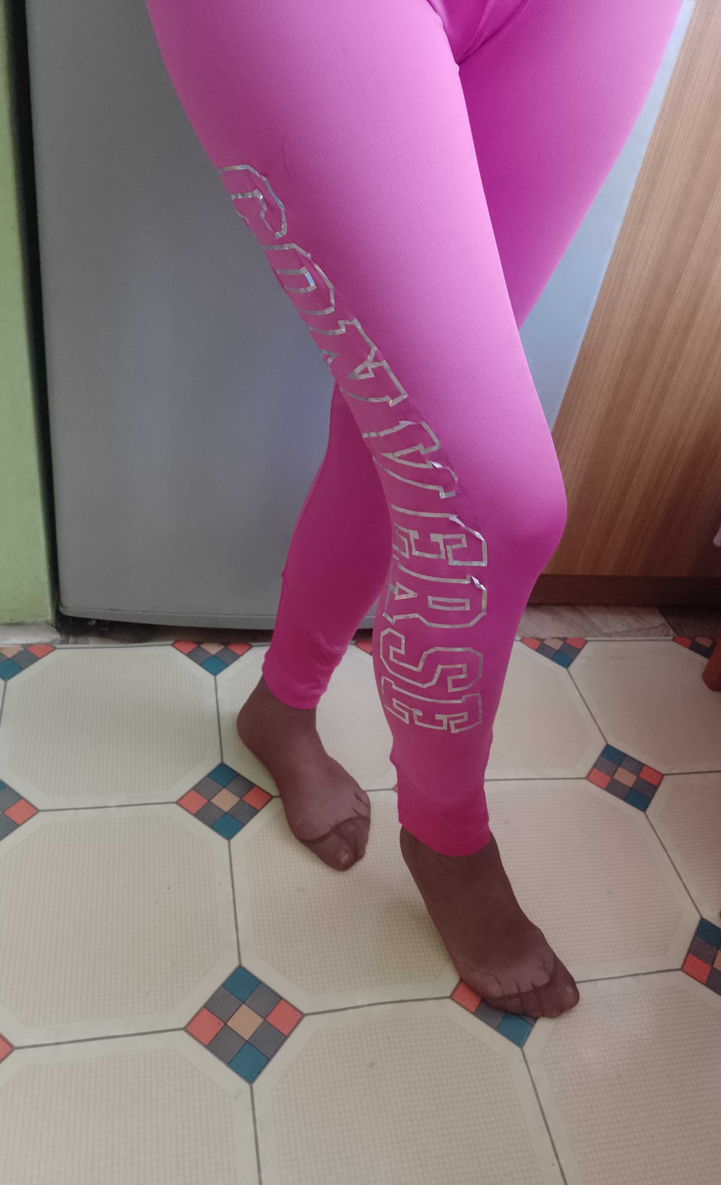 (XL) Converse/ Różowe, bogato zdobione legginsy fitness, getry