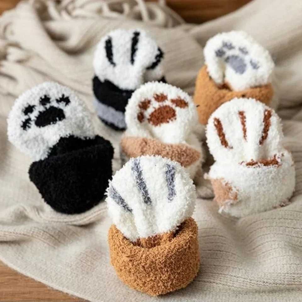 Милі домашні плюшеві шкарпетки "Лапи кота", котячі шкарпетки