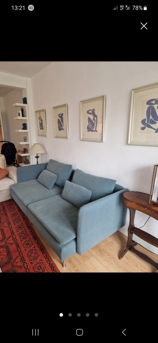 Sofá modular azul 3 lugares