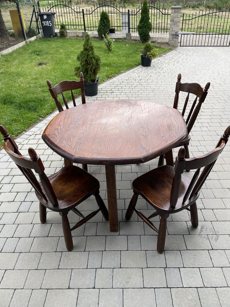 Stół holenderski, 4 krzesła, Dąb