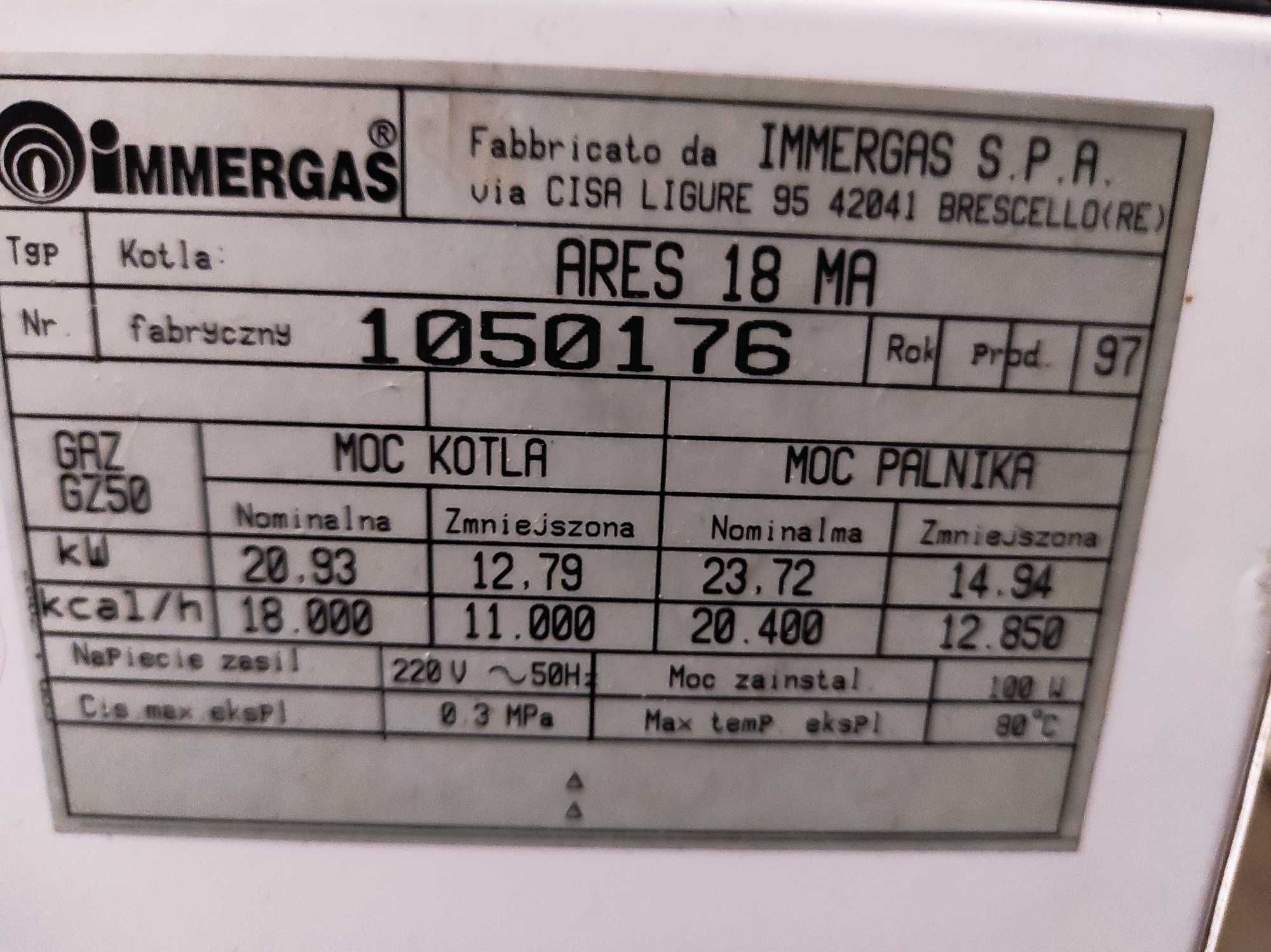 Kocioł piec gazowy Immergas ARES 18MA i terma ogrzewacz wody