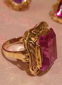 Złoty pierścionek z różowym rubinem warmet