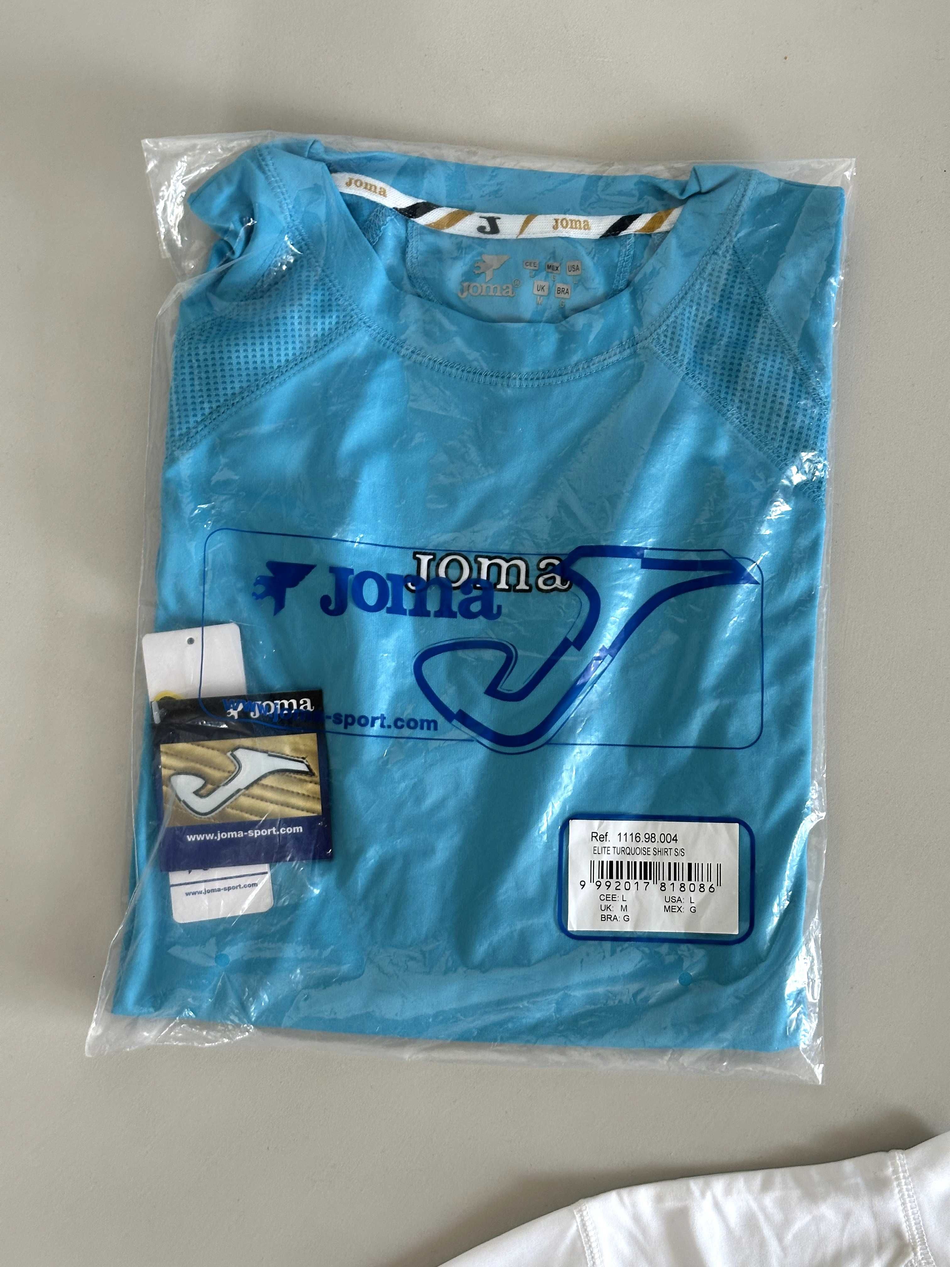 2 x Koszulki piłkarskie JOMA, nowe, biała i niebieska w rozmiarze L.